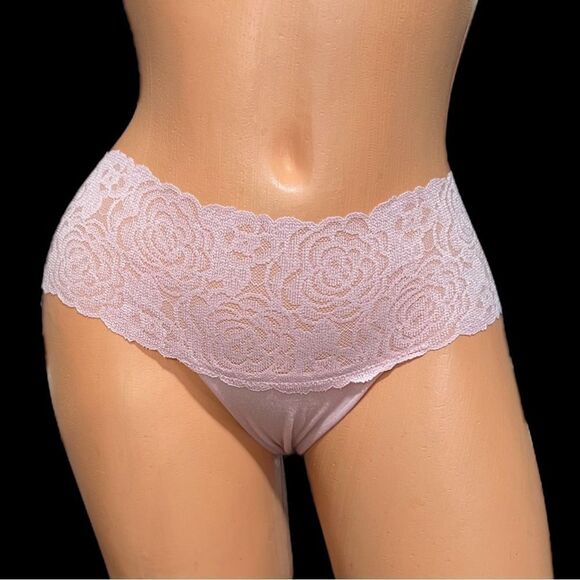 Victorias Secret Pink Soft Cotton with Floral Lace Cheekster Panty Pink - Picture 6 of 6
